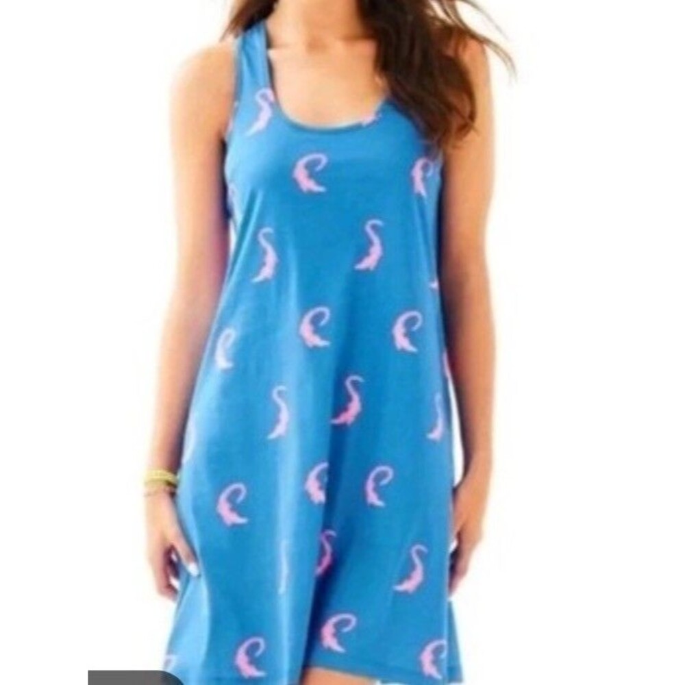 Lilly Pulitzer Size XXS Melle Trapeze Tank Dress Lapis Blue Pink Crocodile